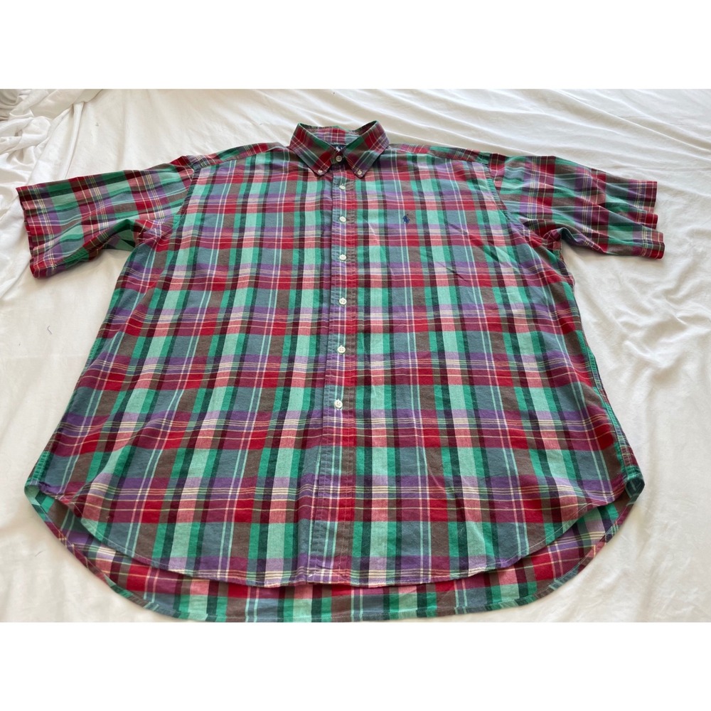Polo Ralph Lauren Blake Mens XL Short Sleeve Plaid Button Down Shirt Multicolor